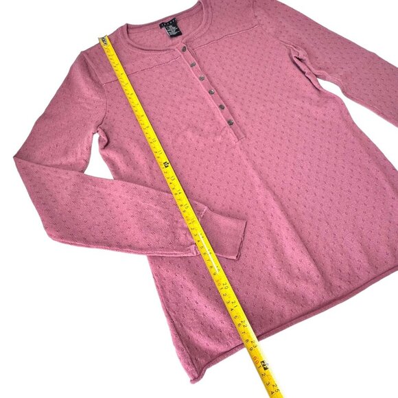 THEORY Wool Henley Sweater Sz.M Pointelle Knit Pink Preppy Lightweight Cottage - Picture 9 of 10